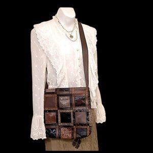 Animal Print Vintage Brown Leather Patchwork Shoulder Crossbody Bag Purse